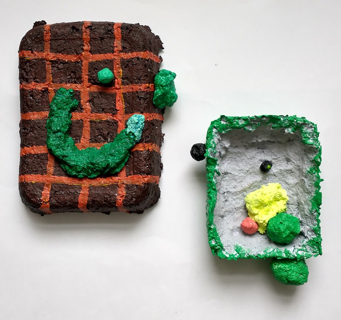'Lattice Trap' and 'Tubs' acrylic and  paper-pulp